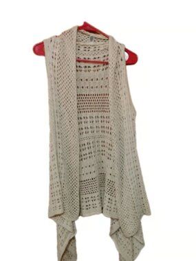 Cato Beige Crochet Open Front Long Sleevesless Vest Women's Medium